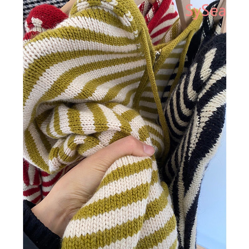 Áo Khoác Sweater Có Mũ Trùm Kẻ Sọc Kiểu Retro Thời Trang Thu Đông Cho Nữ