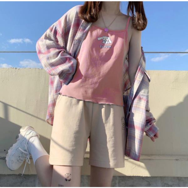 Jiashucheng Áo Hai Dây Dáng Ngắn Phong Cách Nhật Bản Dễ Thương Hợp Thời Trang Mùa Hè