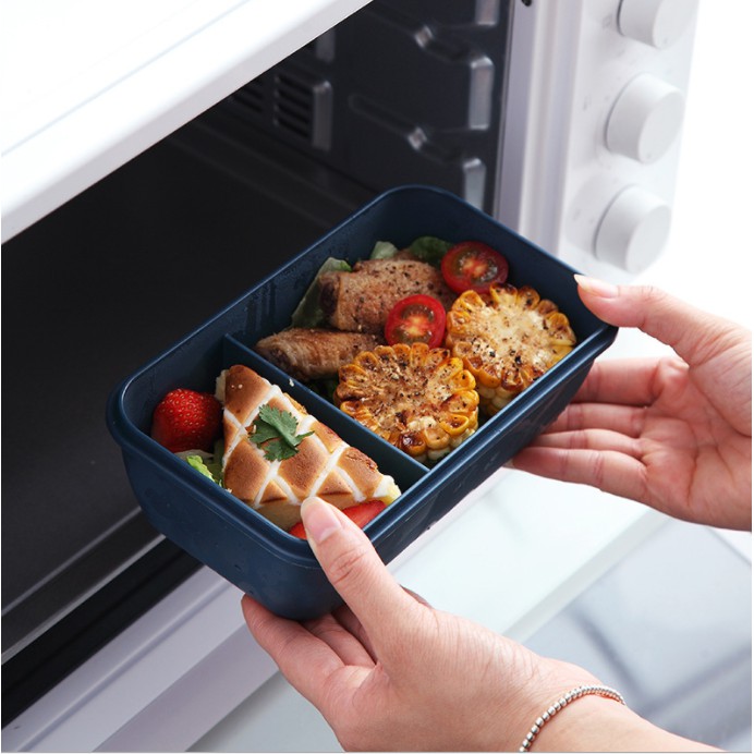 HỘP CƠM LÚA MÌ 2 NGĂN KÈM MUỖNG ĐŨA - DUNG TÍCH 1100ML | BigBuy360 - bigbuy360.vn