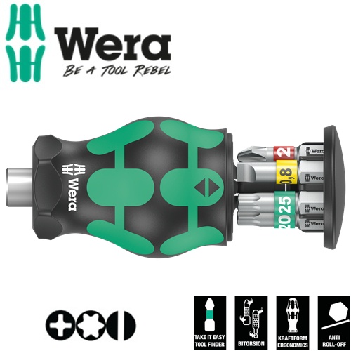 Dụng cụ mở vít Wera 05008873001 Kraftform Kompakt Stubby magazine 1 gồm 6 cái, dẹp, hoa thị và 4 cạn