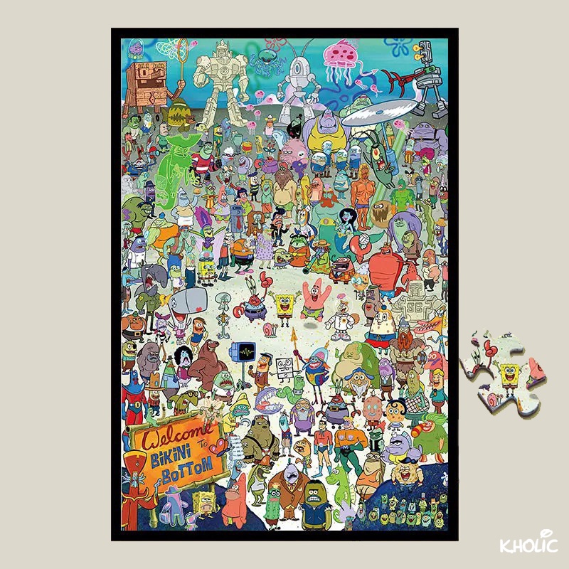 Spongebob, xếp hình bằng gỗ, xếp hình 300/520/1000 miếng ghép hình, xếp hình anime, đồ chơi [không có áp phích ảnh]