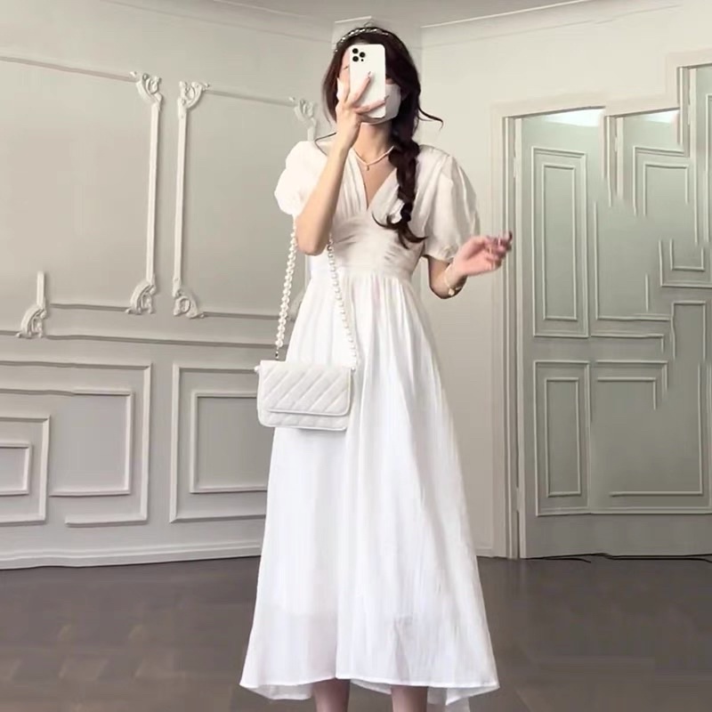 Đầm vintage nhúng eo tay bồng