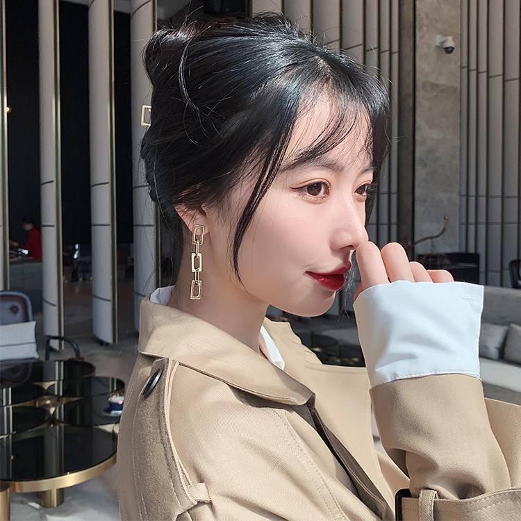 Bông Tai Bạc 925 Hình Vuông Phối Tua Rua Phong Cách Vintage / Khuyên tai