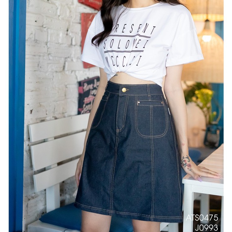 Chân váy bò ngắn phối túi trước Emspo J0993