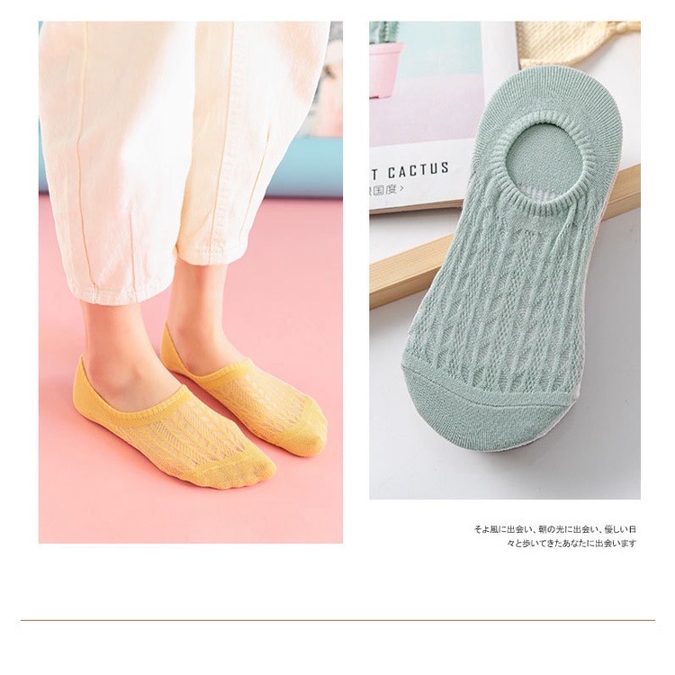 [Hàng mới về] Vớ cotton lụa mỏng thoáng khí chống trượt khử mùi kháng khuẩn phong cách Hàn Quốc cho nữ