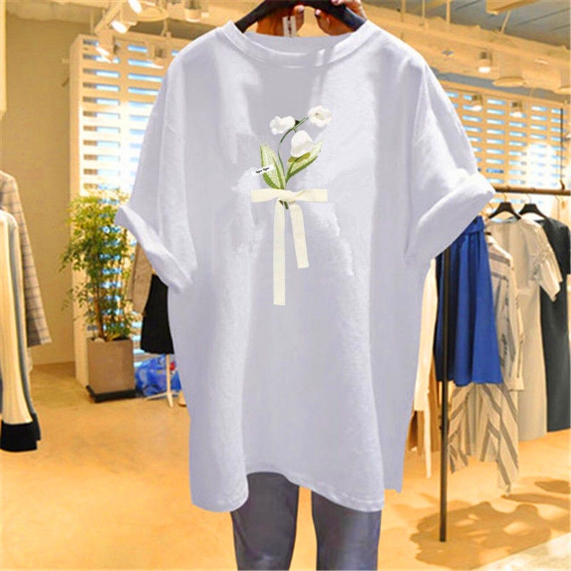 Áo Thun 100% Cotton Tay Ngắn Dáng Rộng In Họa Tiết Thời Trang Mùa Hè Phong Cách Hàn Quốc Cho Nữ