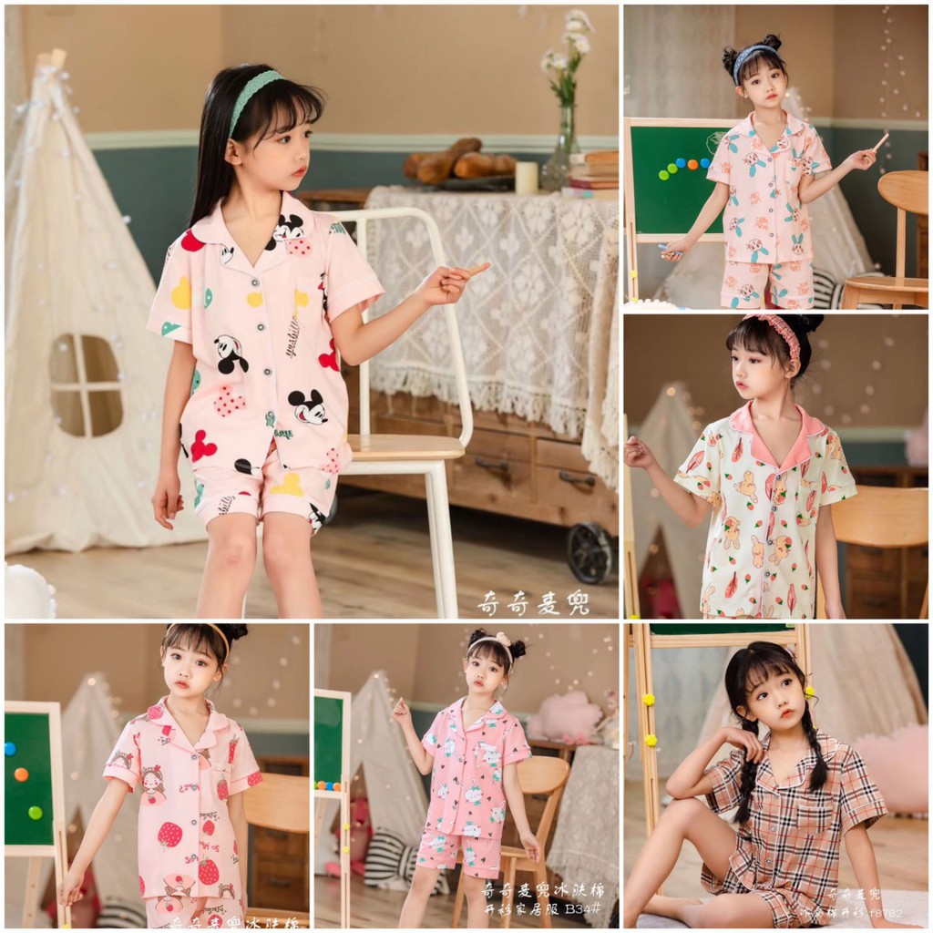 Bộ Pijama cộc tay in hình xuất Hàn bé gái 2-7 tuổi