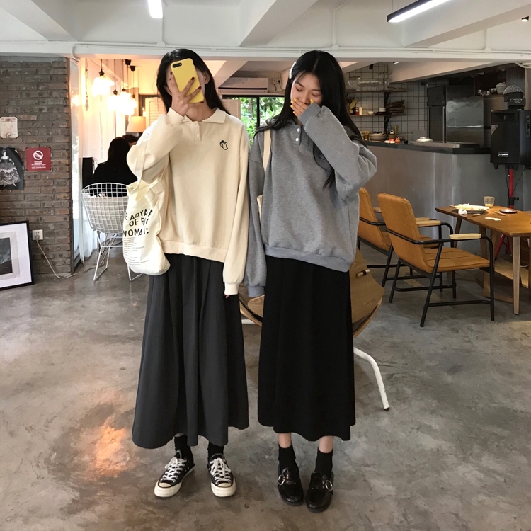 SUXI Chân Váy Chữ A Lưng Cao Phong Cách Hàn Quốc