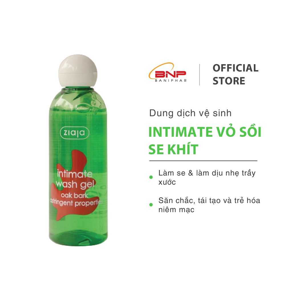 Dung dịch vệ sinh phụ nữ Intima ziaja Vỏ sồi se khít 200ml