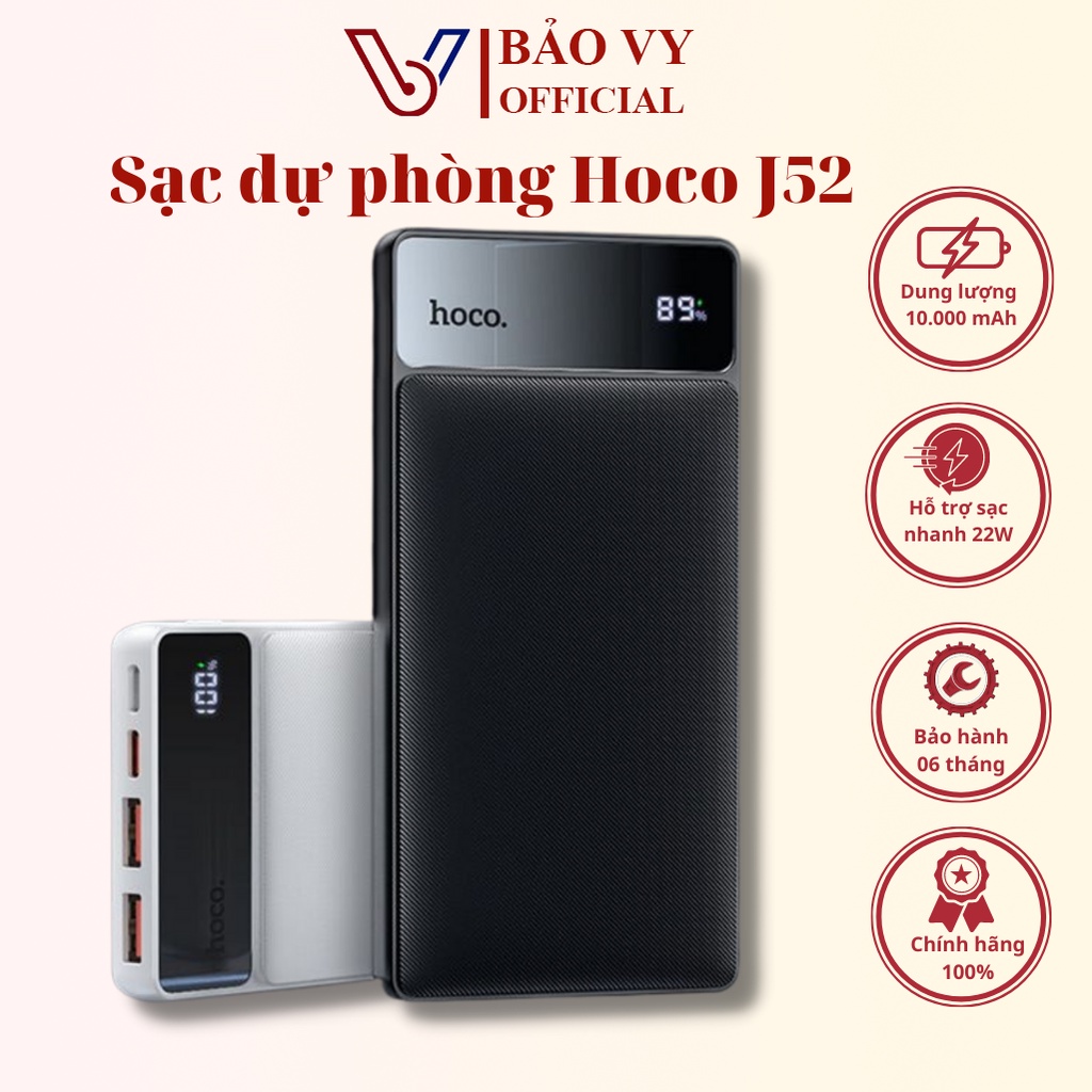 Sạc dự phòng HOCO CJ6, Pin dự phòng 10000mAh chính hãng sạc nhanh PD 20W QC 3.0 màn hình kỹ thuật số điện tử - BAOVY