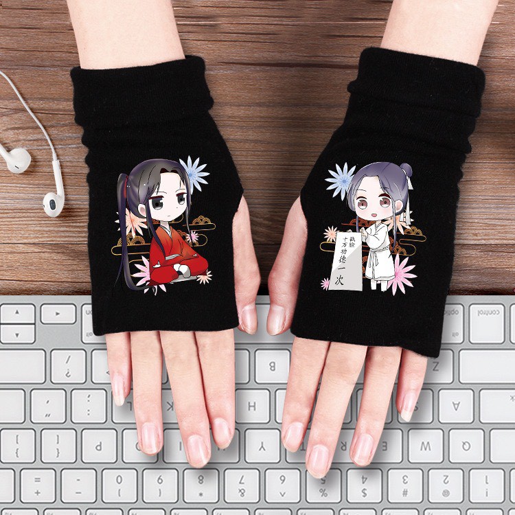 Găng tay len hở ngón in hình THIÊN QUAN TỨ PHÚC VER MÙA XUÂN anime chibi thời trang
