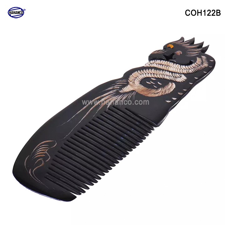 Lược sừng đen hình Rồng (Size: L - 18cm) Quà tặng ý nghĩa rất đẹp -COH122B- Horn Comb of HAHANCO - Chăm sóc tóc