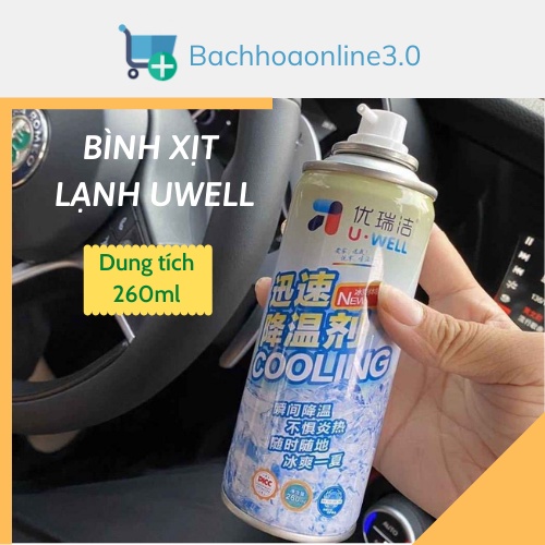 Bình xịt lạnh tức thời UWELL nén khí siêu thơm làm mát và khử mùi nội thất ÔTô xe máy phòng ngủ chai 260ml.