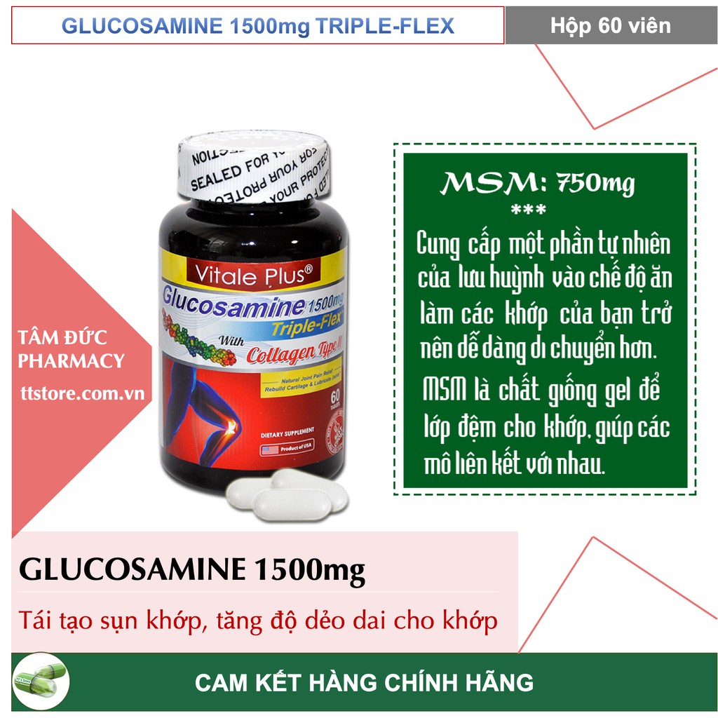 GLUCOSAMINE 1500MG TRIPLE FLEX [Hộp 60 viên] - Tăng sức dẻo dai sụn khớp, giảm đau xương khớp [glucosamin]