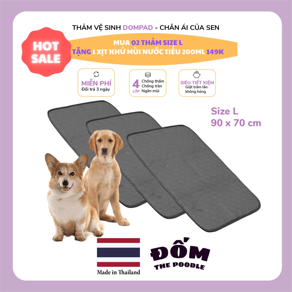 Thảm Cho Cún Đi Vệ Sinh DomPad - Size L Cho Cún Trên 5kg - Tái sử dụng - Siêu bền - Siêu tiết kiệm