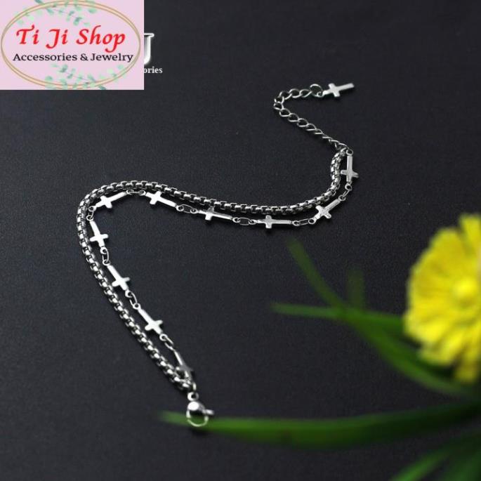 lắc tay 2 tầng thánh giá kết hợp bông dừa trắng sáng, không đen - siêu đẹp chuẩn thời trang