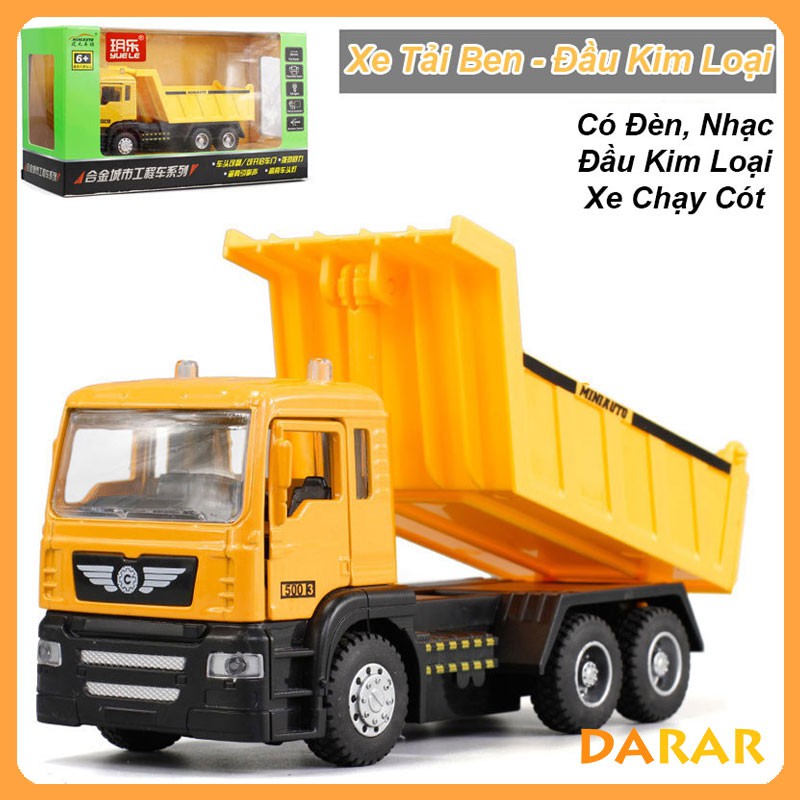 MÔ HÌNH Xe Tải Ben, Xe đồ chơi đầu Kim Loại chống va đập, có nhạc và đèn cho bé | MINIAUTO tỷ lệ 1:50