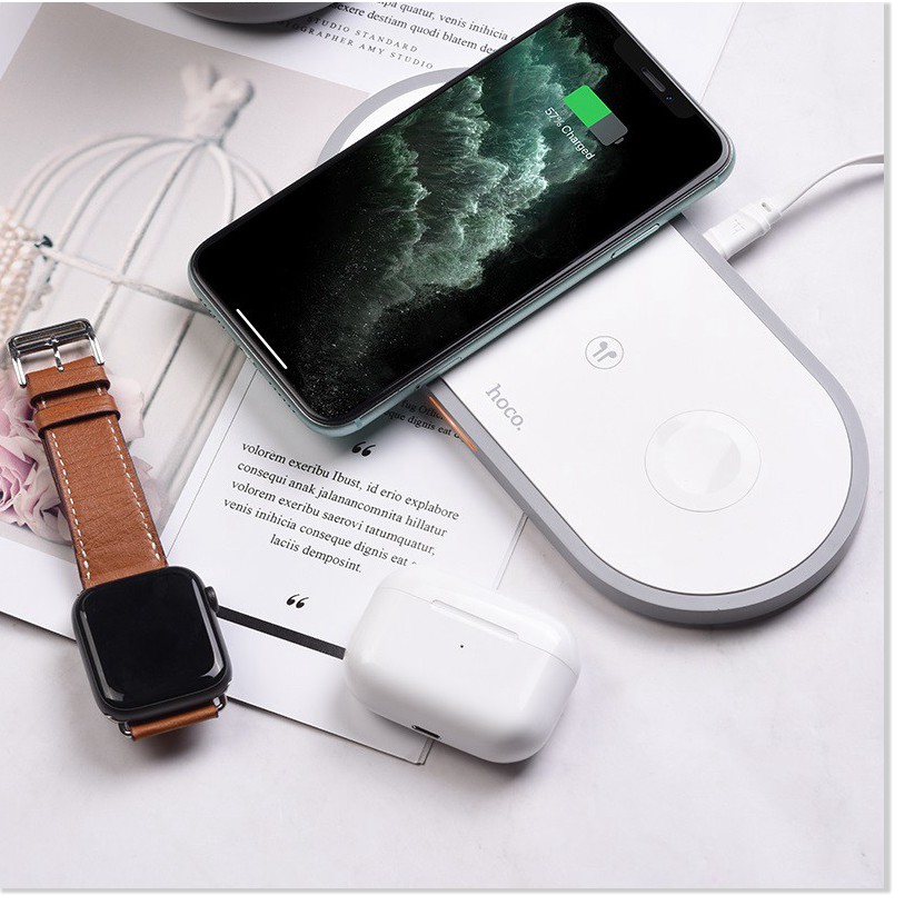 Đế sạc không dây 3in1 Hoco CW24, chip sạc thông minh, hỗ trợ sạc cho SmartPhone, iWatch, AirPods - MrPhukien