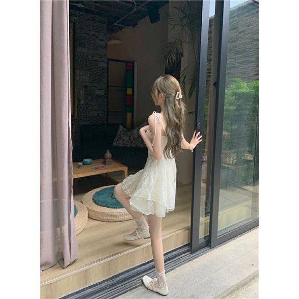 Váy/ đầm 2 dây tiểu thư bánh bèo phong cách Hàn Quốc