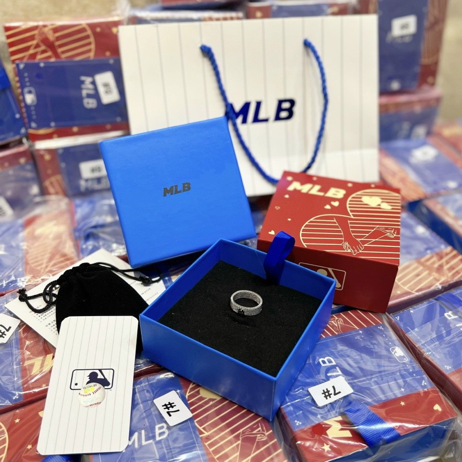 Nhẫn MLB unisex nam nữ titan sáng bóng cao cấp fullbox làm quà