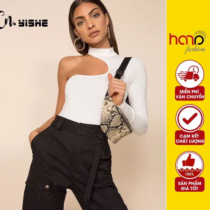 Áo Jumsuit Nữ Cổ Lọ Thiết Kế Khoét Lệch Vai Thun Cotton Kiểu Dáng Trẻ Trung Năng Động