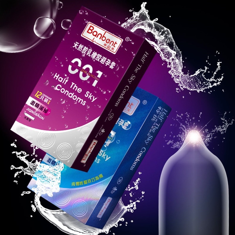 Bao cao su BANBENT Half the sky 001 siêu mỏng, nhiều gel hương thơm tự nhiên Hộp 12 bcs