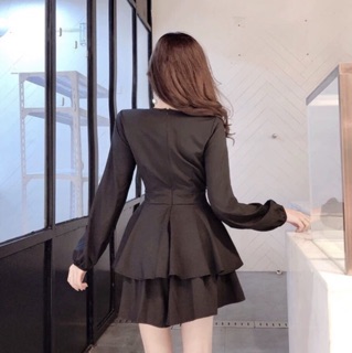 Jumpsuit cổ tim tay dài 2 tầng mặc dạo phố, noel cực style (kèm hình thật)
