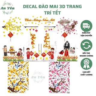 Decal đào mai 3D dán tường,dán kính khổ lớn