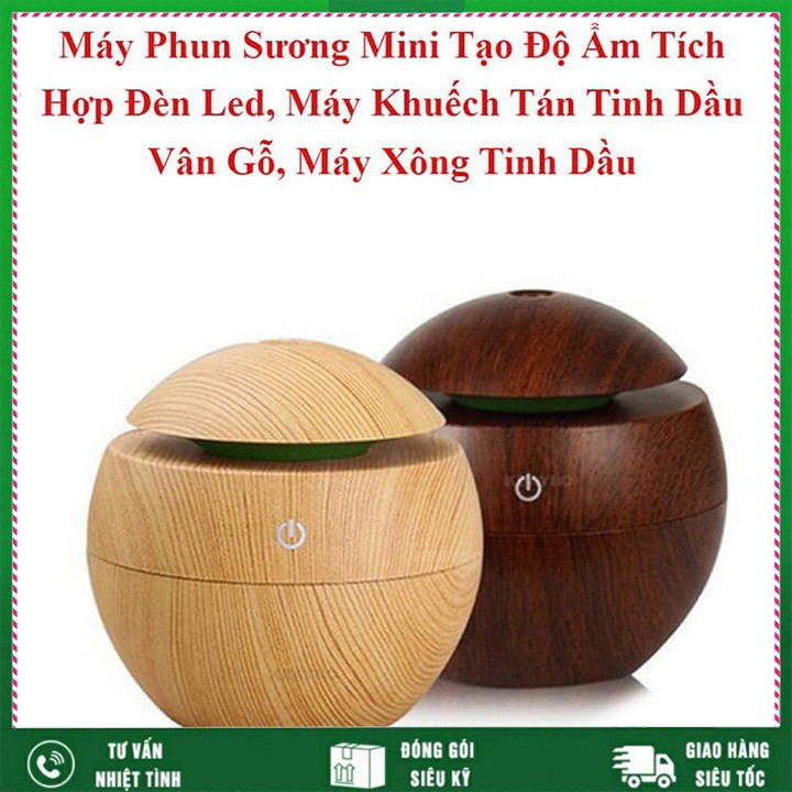 Máy xông tinh dầu khuếch tán tinh dầu phun sương tạo ẩm vân gỗ cao cấp