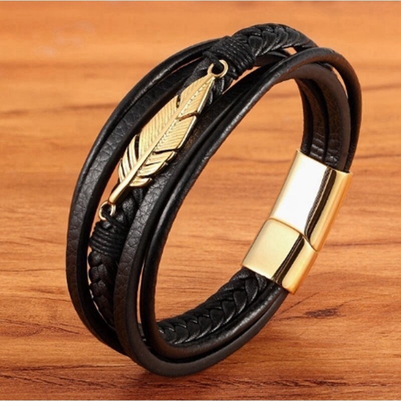 Vòng Tay Nam Hanmade AROTI Chất Dây Da Cao Cấp, Khóa và Charm Titan Cực Đẹp, Phong Cách Sang Trọng, Cá Tính VT615-V s