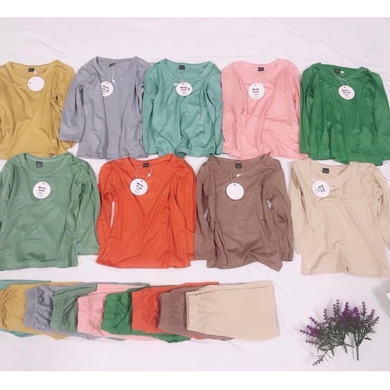 Bộ Dài Tay Thun Lạnh Cho Bé Gái, Bé Trai Minky Mom Vải Cotton 100% Trơn Basic, Bộ Quần Áo Trẻ mặc nhà, mặc mùa hè (DT1)