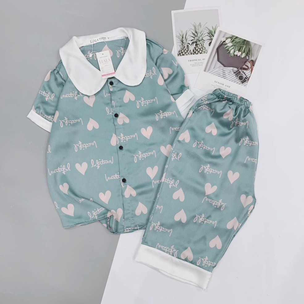 Đồ Ngủ Pijama Lụa Satin Tay Ngắn Cổ Sen Quần Lửng Siêu Xinh Bộ Mặc Nhà BP04 - Babi mama