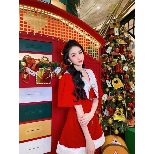 Đầm nhung phối lông noel