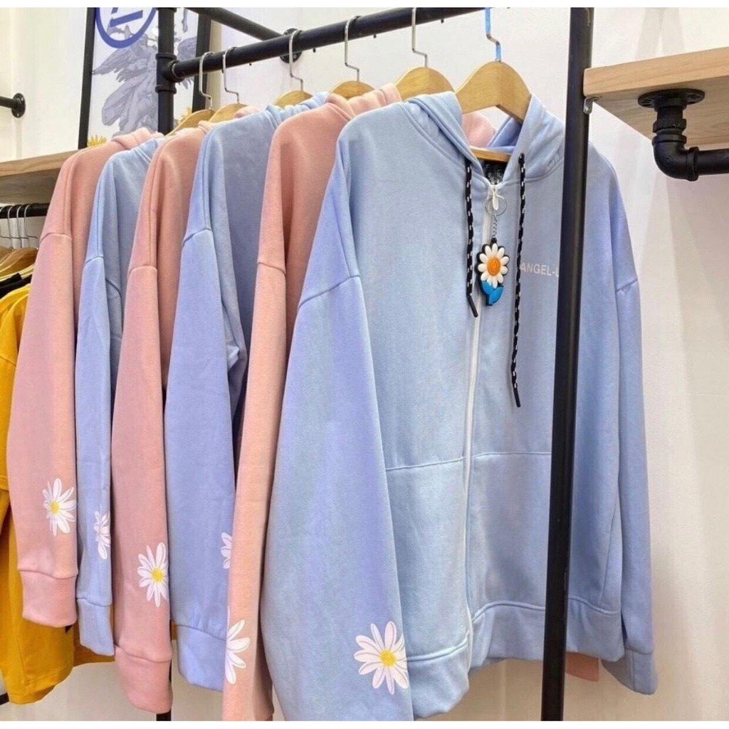 Áo Khoác Hoodie Nỉ In Nổi Hoa Cúc Chữ A Thời Trang Nam Nữ Áo Sweater Unisex Basic Fom Rộng(Kèm Ảnh Thật)