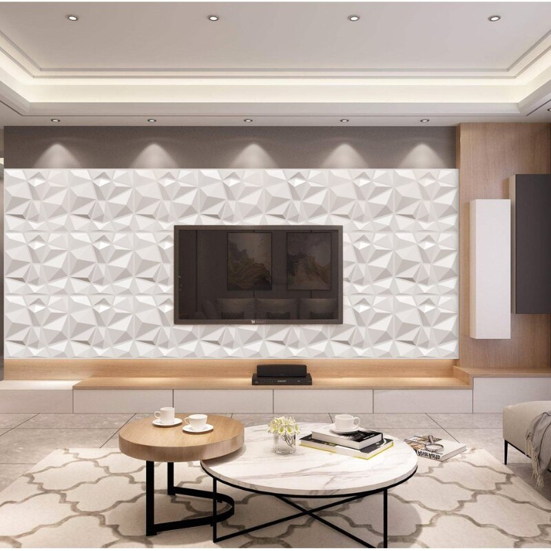 3D Stereo Wall White Gypsum Texture Geometric Pattern Murals Wallpaper Sticker