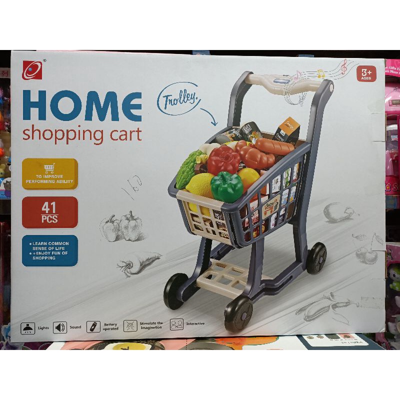 Hộp đồ chơi Xe đẩy hàng trong siêu thị HOME shopping cart, có đèn và phát nhạc