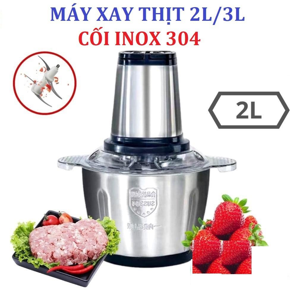 MÁY XAY TRỘN THỊT BẰNG CỐI INOX DAO 4 LƯỠI FOOD PROCESSOR HDA 2 LÍT/ LƯỠI DAO DỰ PHÒNG