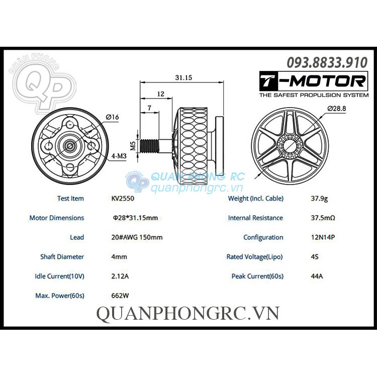 T-Motor Velox V2207.5 KV2550 Brushless Motor