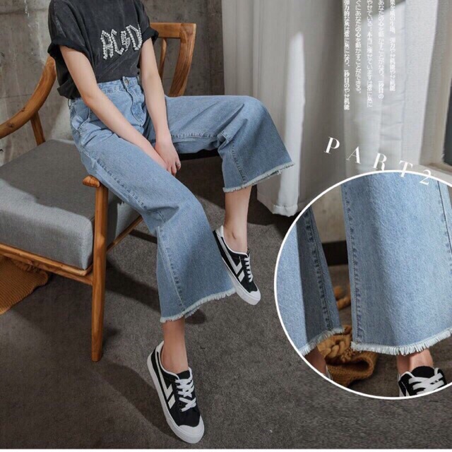 [ Mã FAMAYWA giảm 10K đơn 50K] Quần jeans nữ ống rộng tua gấu vải bò denim phong cách hàn quốc | BigBuy360 - bigbuy360.vn