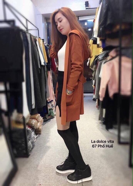 Áo khoác len tay lật phom dài