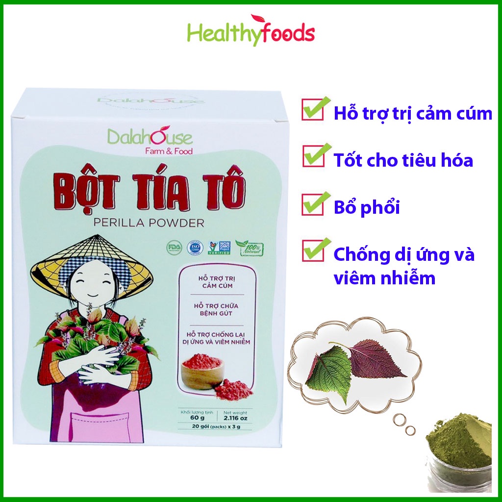 Bột tía tô sấy lạnh nguyên chất Dalahouse 60gr hỗ trợ hạ sốt thải độc làm sáng da, công nghệ sấy lạnh tiêu chuẩn Châu Âu