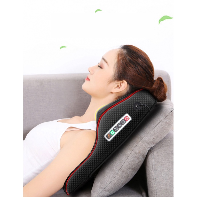 Gối massage cổ vai gáy, Máy massage lưng hồng ngoại trị liệu 16 đầu bi massage cùng chế độ rung BM-L16