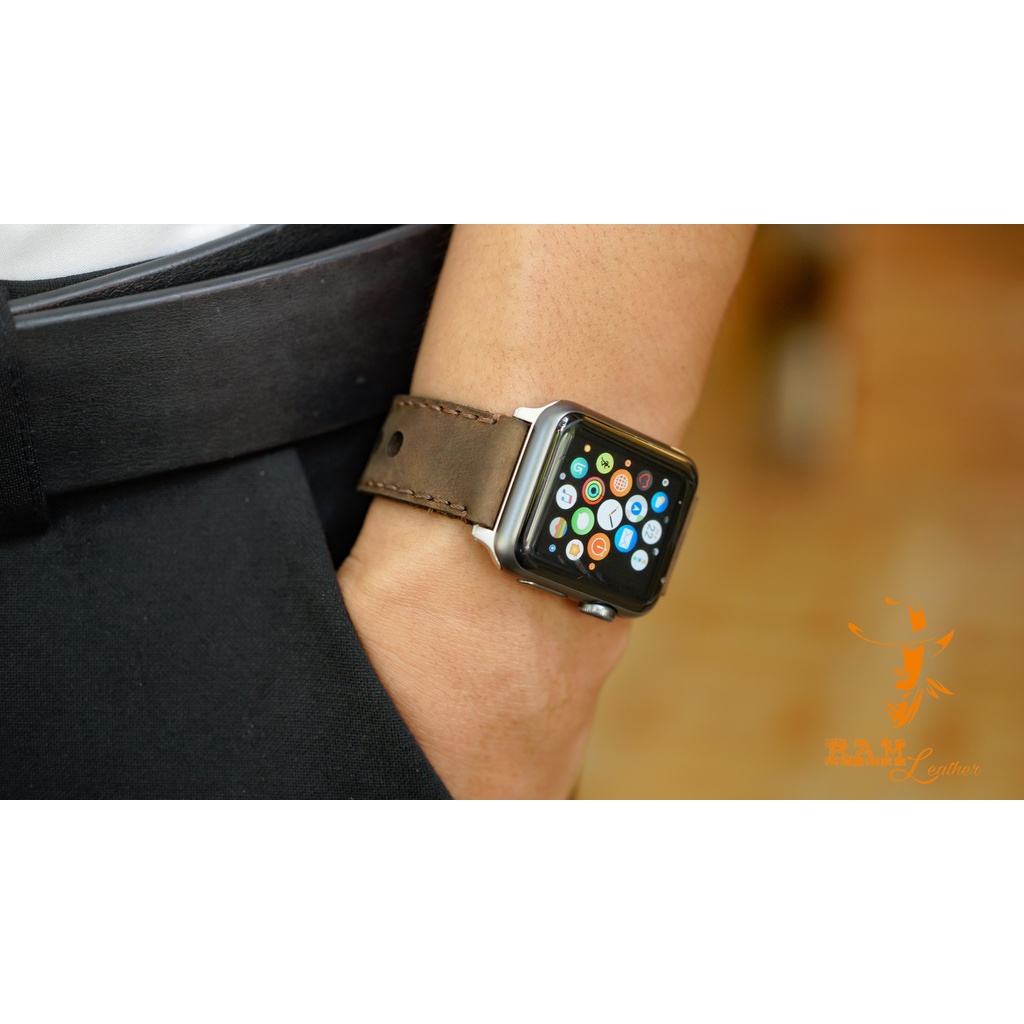 Dây đồng hồ Apple Watch , Iwatch Da Bò Nâu Đất RAM Leather 1950 Bền Đẹp