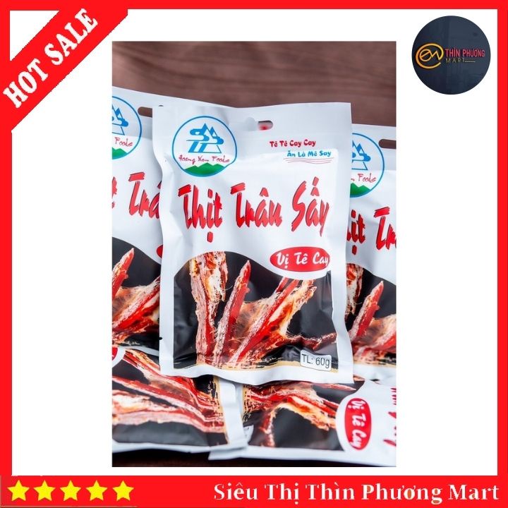 Thịt Trâu Sấy Khô Tê Cay Đặc Sản Lào Cai Tẩm Ướp Đậm Đà, Thơm Mùi Mắc Khén Trọng Lượng 60g/Gói