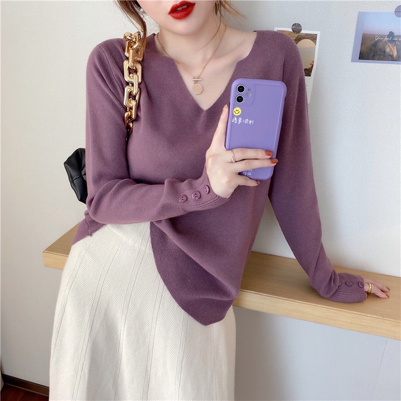 Áo sweater cổ chữ V thời trang thu đông  tùy chọn màu sắc dành cho nữ