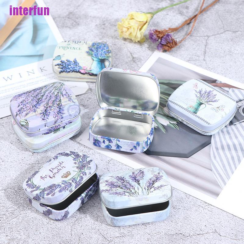 Hộp thiếc mini đựng kẹo trang sức họa tiết hoa oải hương xinh xắn