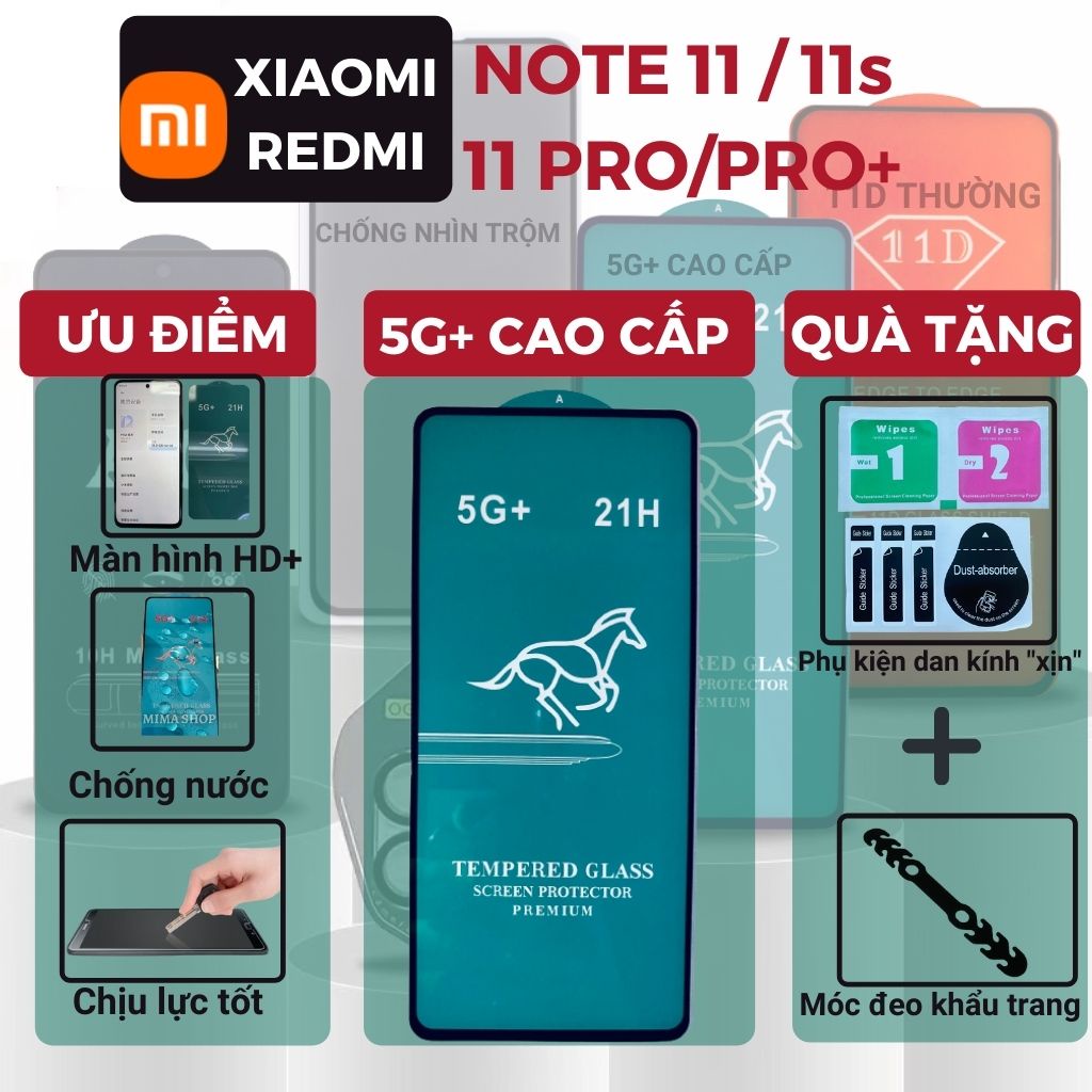 Kính cường lực Xiaomi Redmi Note 11 / 11s /  11 Pro Full màn hình Lướt siêu mượt Độ trong suốt cao Rõ nét - Độ cứng 21H