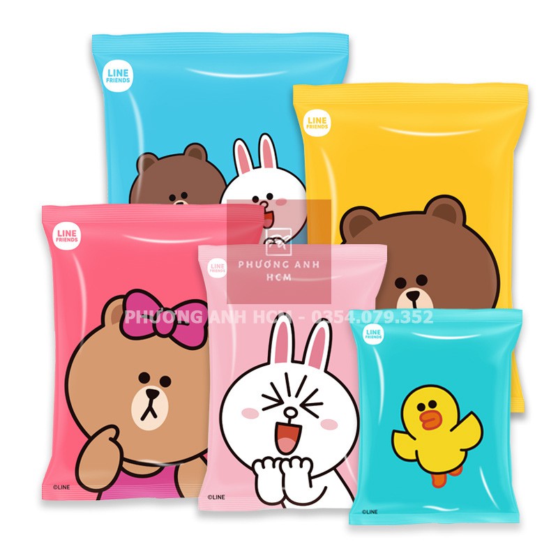 Túi Hút Chân Không Bảo Quản Quần Áo, Chăn Màn, Ga, Gối (LINE FRIENDS) - Túi Đựng Đồ Du Lịch Hút Chân Không Hình Gấu Nâu