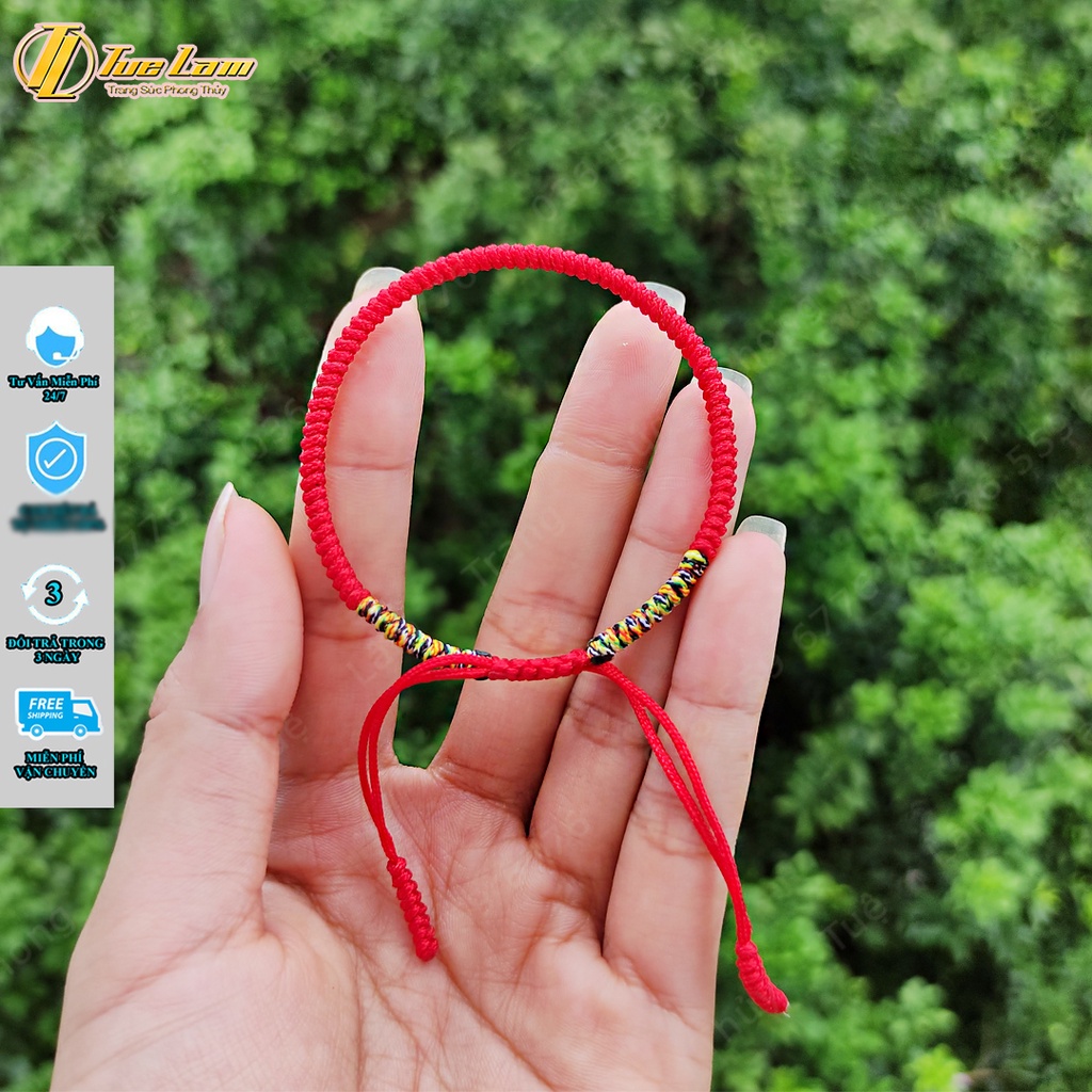Vòng tay may mắn nữ chỉ đỏ tươi cao cấp bện kiểu tây tạng hai đầu ngũ sắc hợp mệnh - Tuệ Lâm