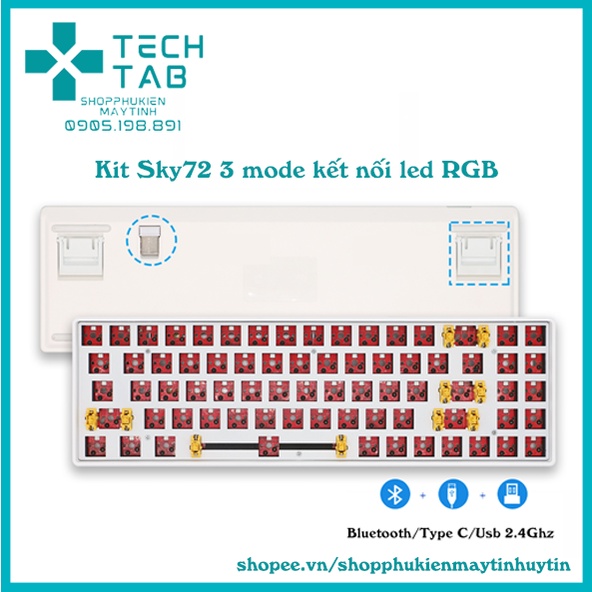 Bộ Kit bàn phím SKY72 3 mode kết nối không dây Bluetooth/Type c/Usb 2.4Ghz led RGB
